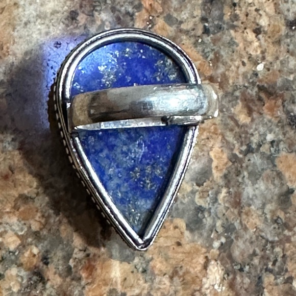 Lapis Lazuli Natural Stone Teardrop Silver Plated Ring Minimalist Setting.  5.75 - Picture 5 of 10